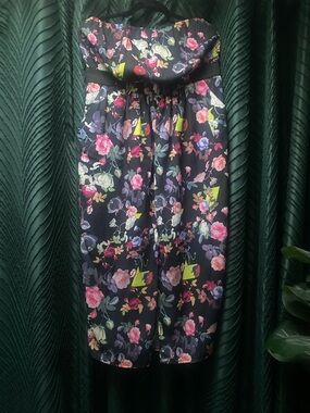 City Chic Black Strapless Dress with Multicolor Floral Print